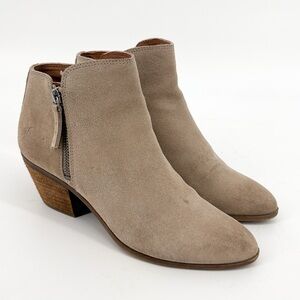Frye Judith Double Zip Light Tan Stone Suede Ankle Booties Size 6.5 M
